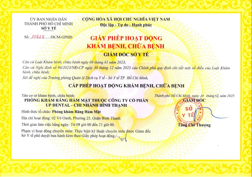 Giấy phép hoạt động Up Dental