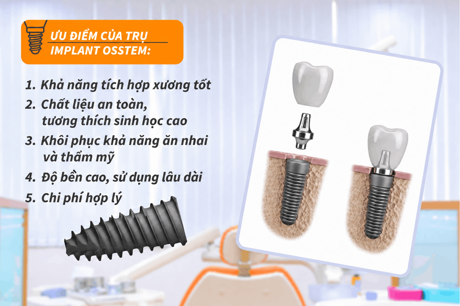 5 ưu điểm của trụ Implant Osstem