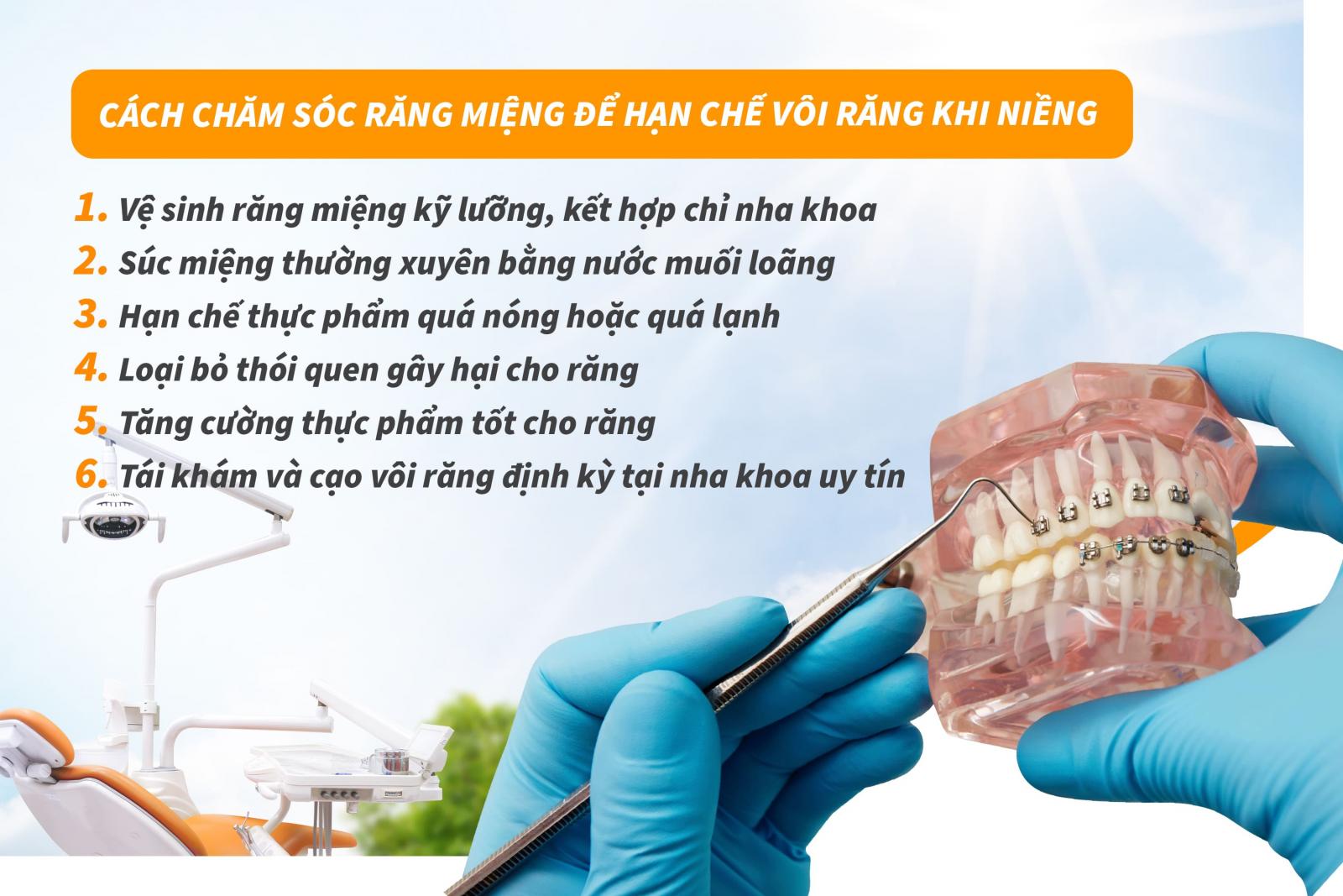 Cách chăm sóc răng miệng để hạn chế vôi răng khi niềng