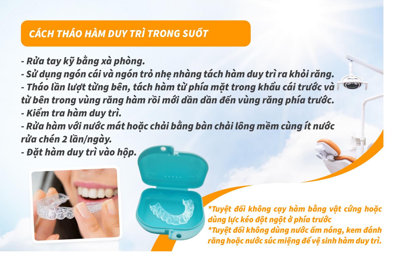 Cách tháo hàm duy trì trong suốt 