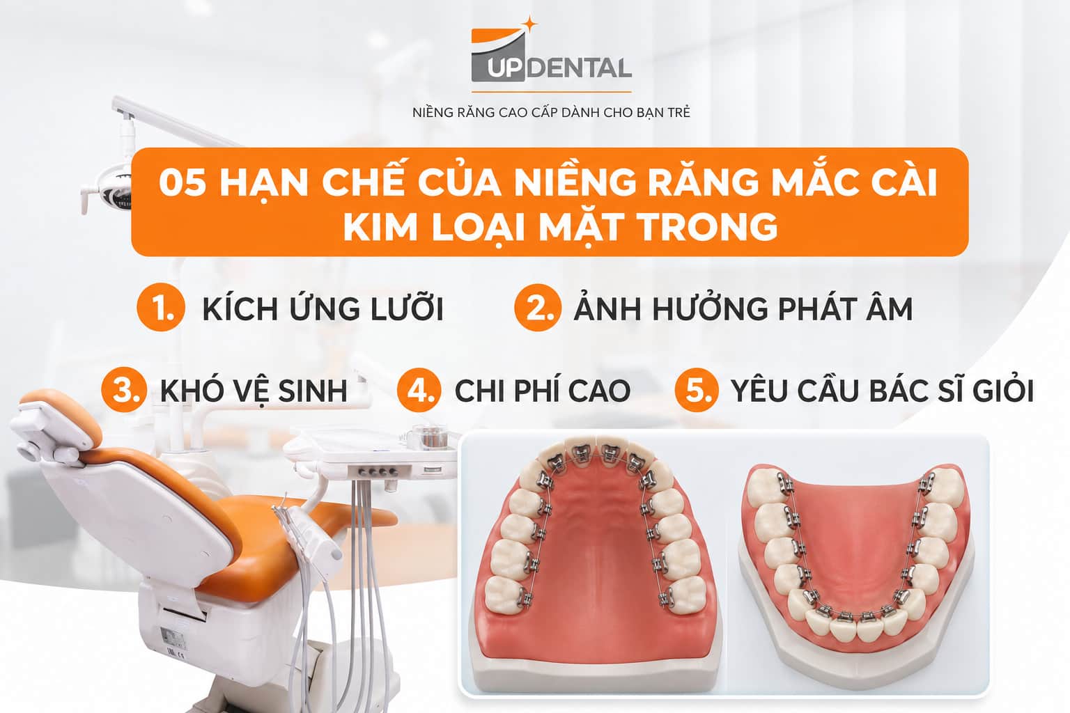 05 hạn chế của niềng răng mắc cài kim loại mặt trong